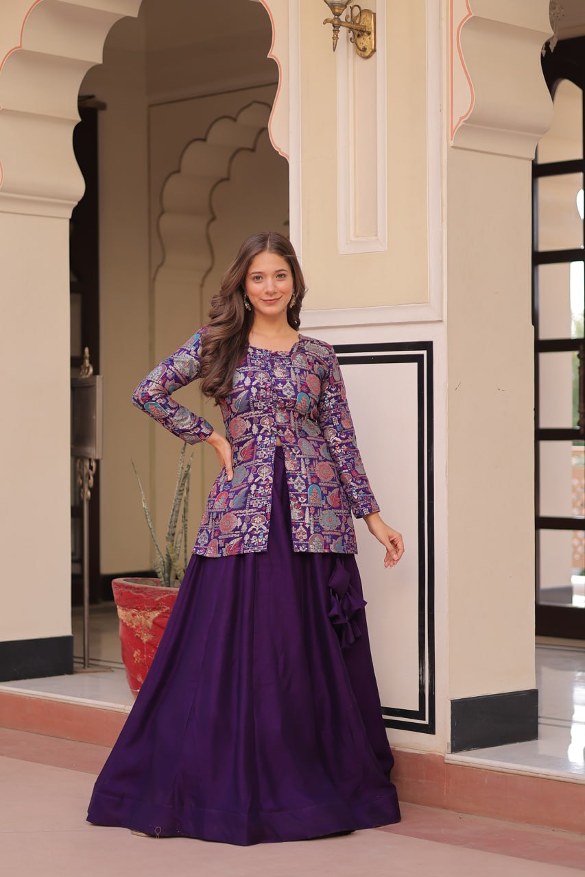 Designer Festive Wear Purple Color Vichitra SIlk Lehenga With Jacquard Top
