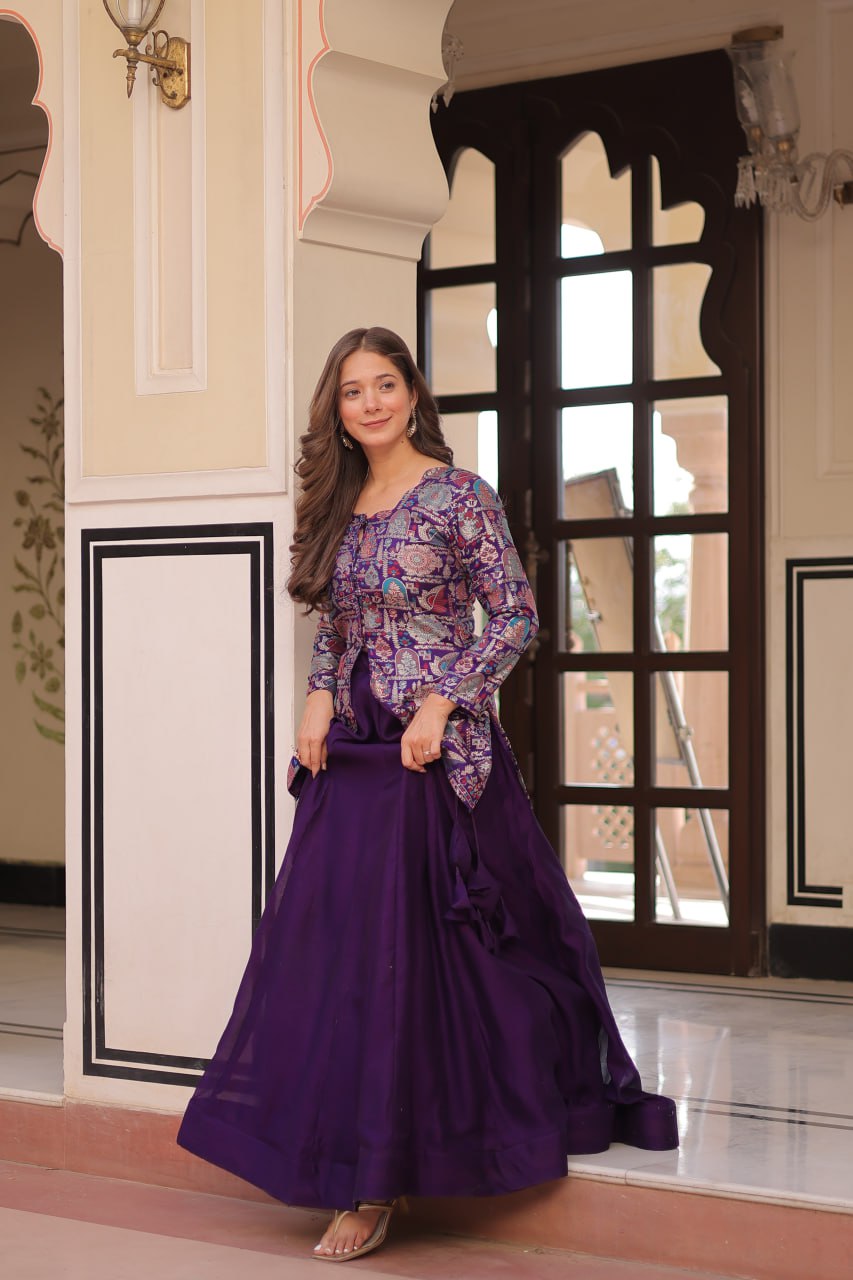 Designer Festive Wear Purple Color Vichitra SIlk Lehenga With Jacquard Top