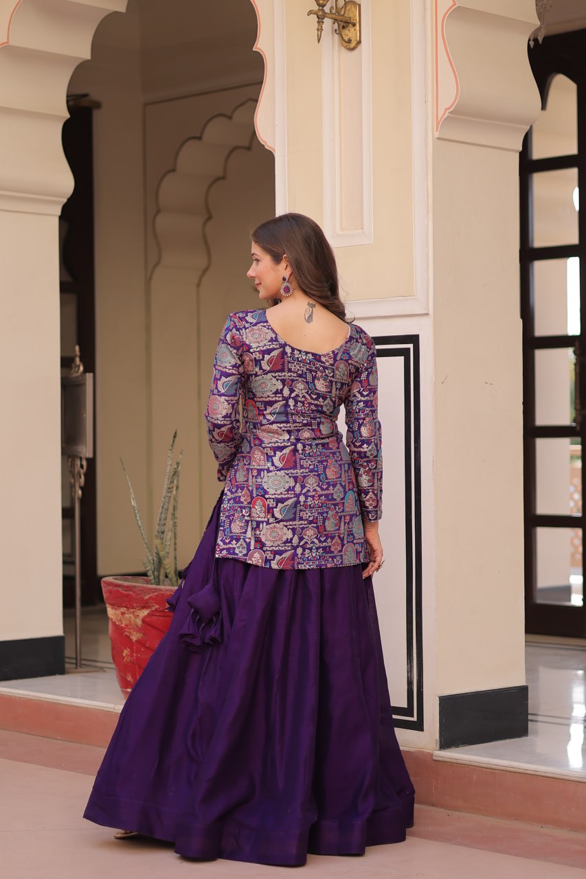 Designer Festive Wear Purple Color Vichitra SIlk Lehenga With Jacquard Top