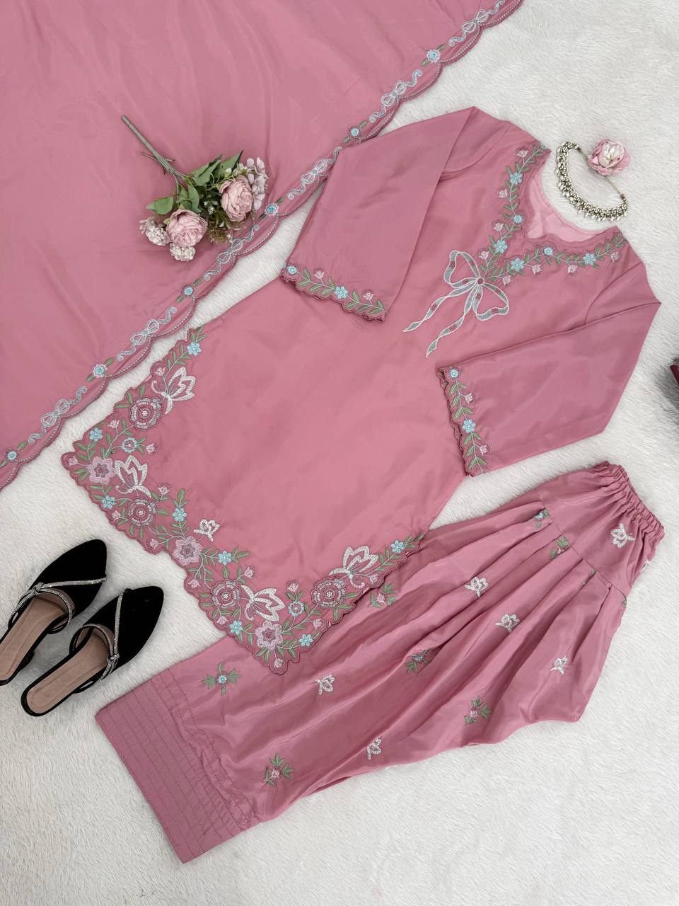 Innovative Pink Color Thread With Sequence Work Farshi Suit – Vastra Shop