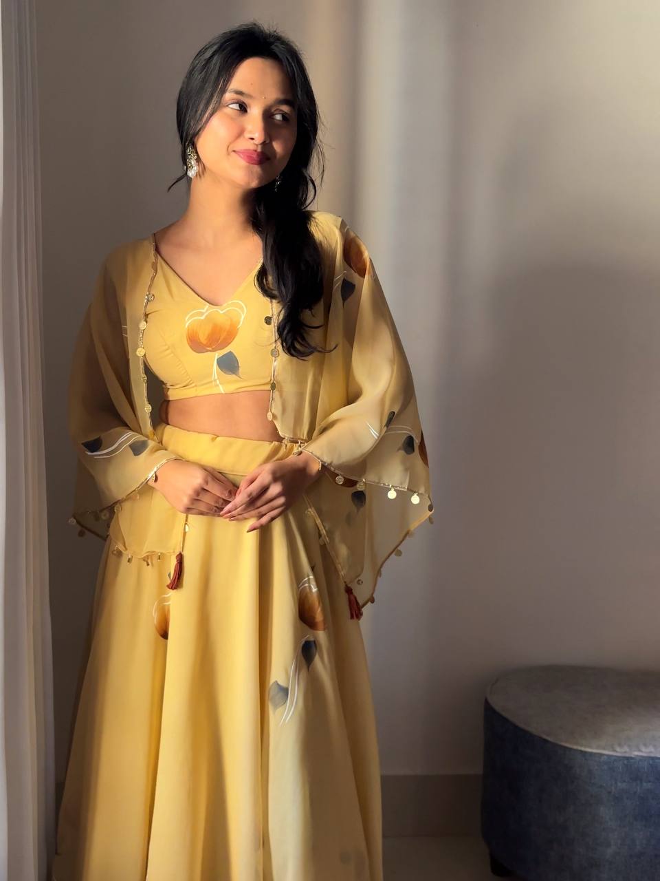 Party Wear Yellow Color Premium Georgette Fully Stitch Ready To Wear Lehenga Choli