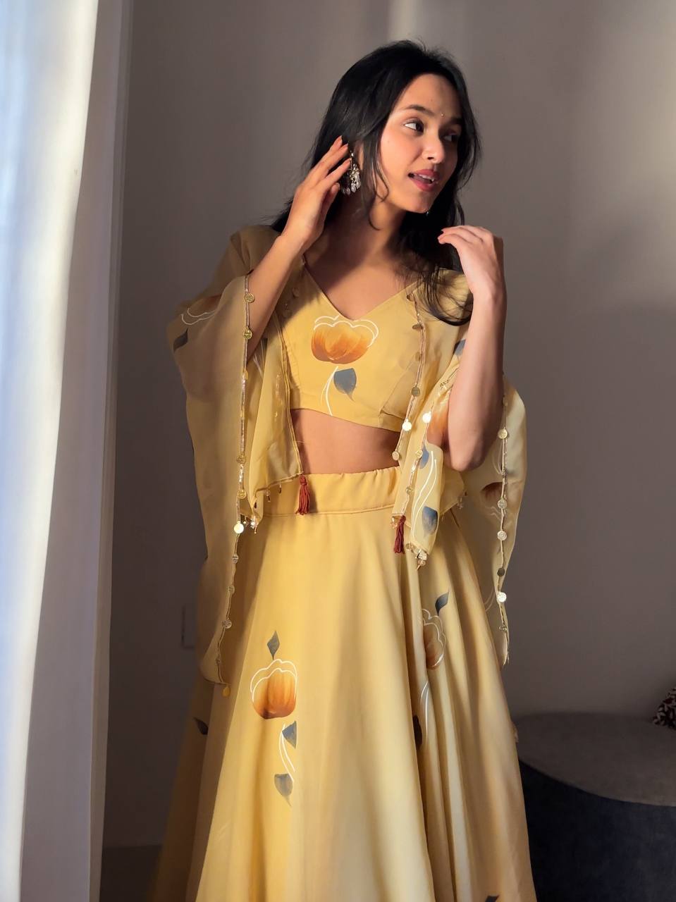 Party Wear Yellow Color Premium Georgette Fully Stitch Ready To Wear Lehenga Choli