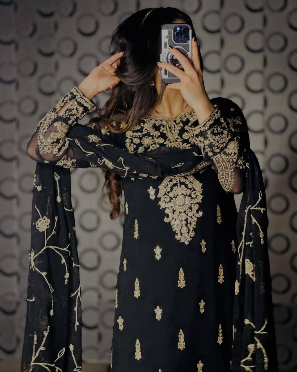 Heavy Embroidery Sequence Work Black Color Salwar Suit Set