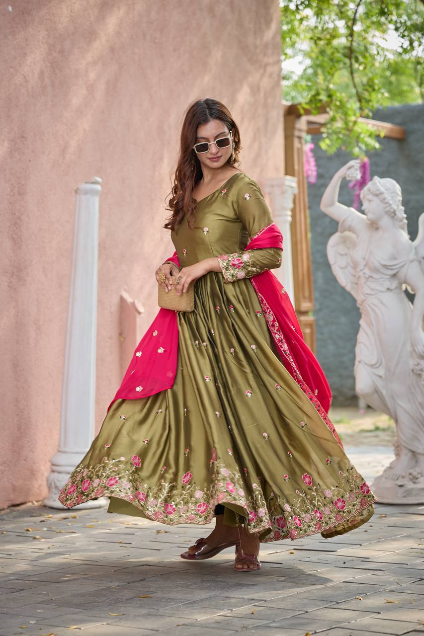 Occasion Wear Green Color Pure Rangoli Silk With Heavy Embroidery Sequence Work Beautiful Gown