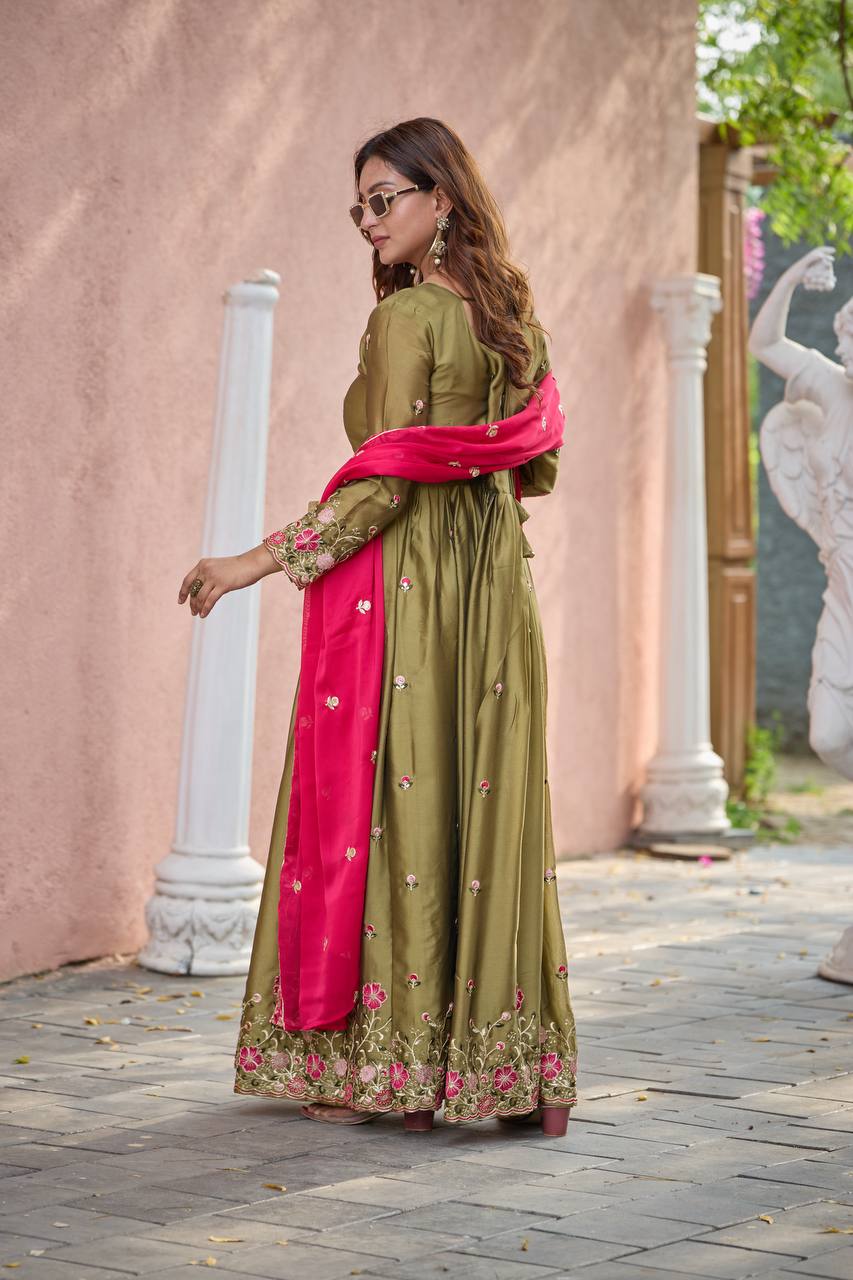Occasion Wear Green Color Pure Rangoli Silk With Heavy Embroidery Sequence Work Beautiful Gown