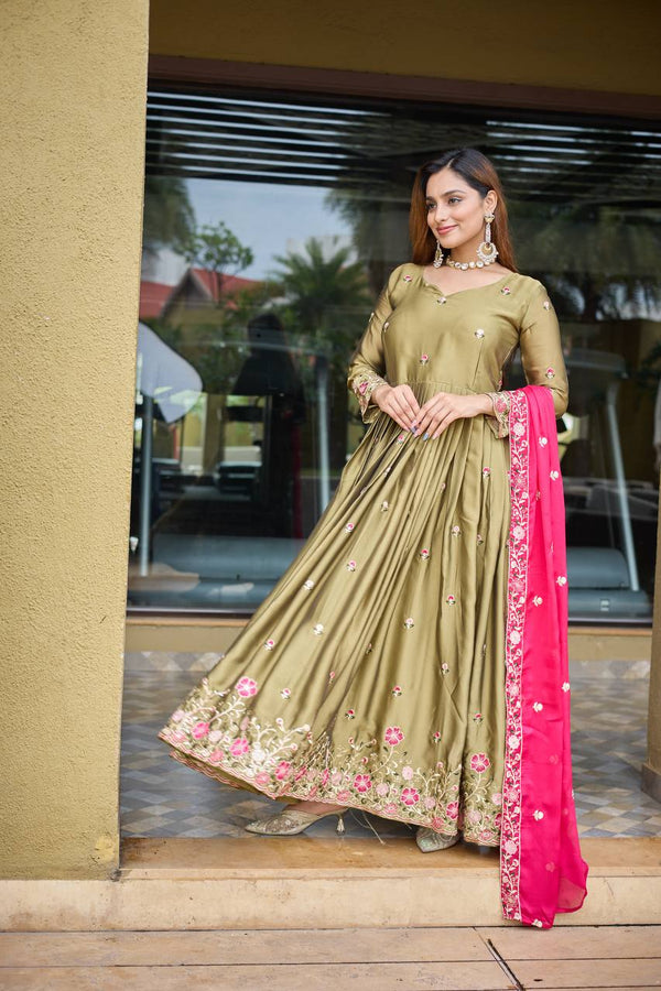 Occasion Wear Green Color Pure Rangoli Silk With Heavy Embroidery Sequence Work Beautiful Gown