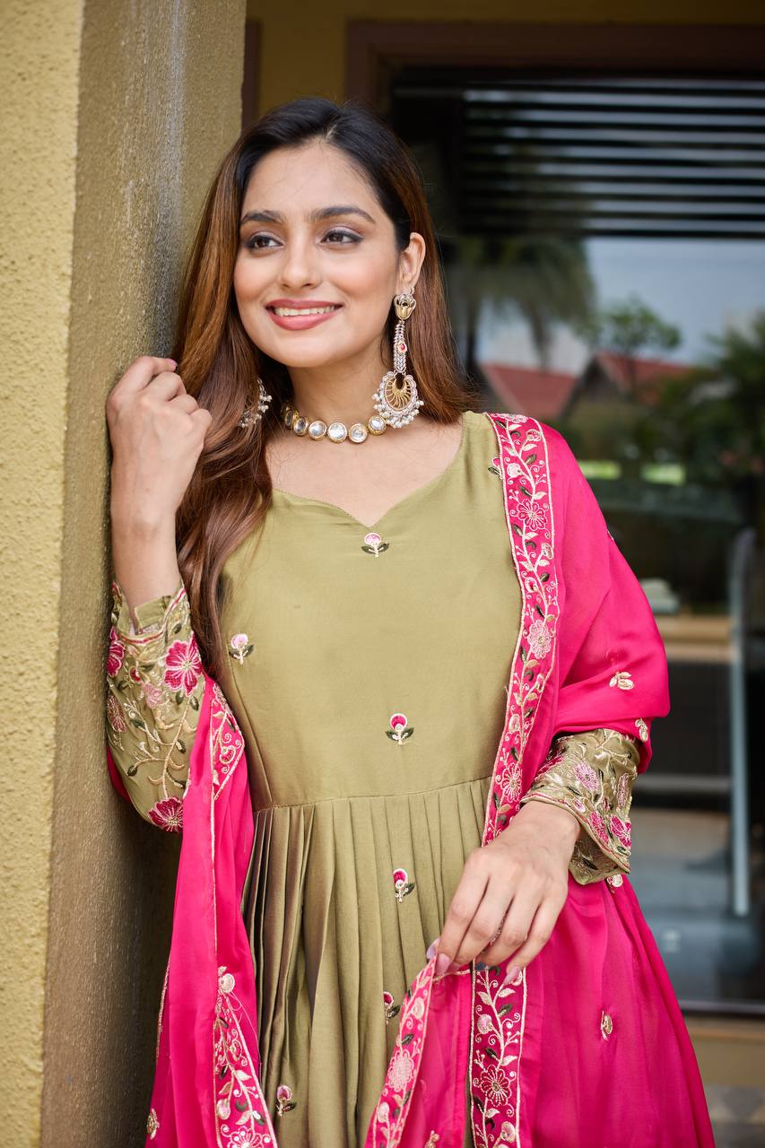 Occasion Wear Green Color Pure Rangoli Silk With Heavy Embroidery Sequence Work Beautiful Gown