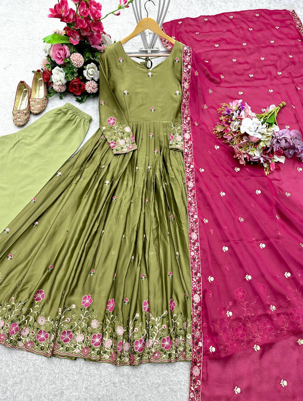 Occasion Wear Green Color Pure Rangoli Silk With Heavy Embroidery Sequence Work Beautiful Gown