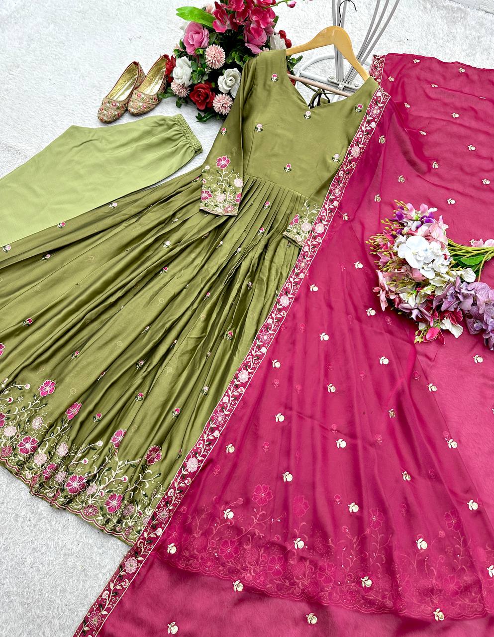 Occasion Wear Green Color Pure Rangoli Silk With Heavy Embroidery Sequence Work Beautiful Gown