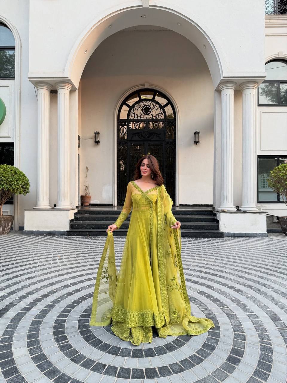 Sangeet Wear Lemon Yellow Color Premium Butterfly Net Thread Embroidery With Sequin Work Lehenga Suit