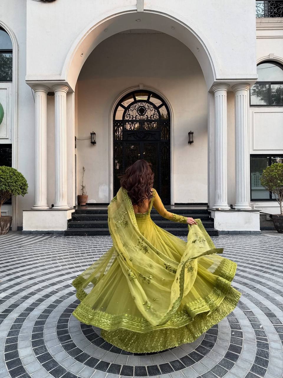 Sangeet Wear Lemon Yellow Color Premium Butterfly Net Thread Embroidery With Sequin Work Lehenga Suit