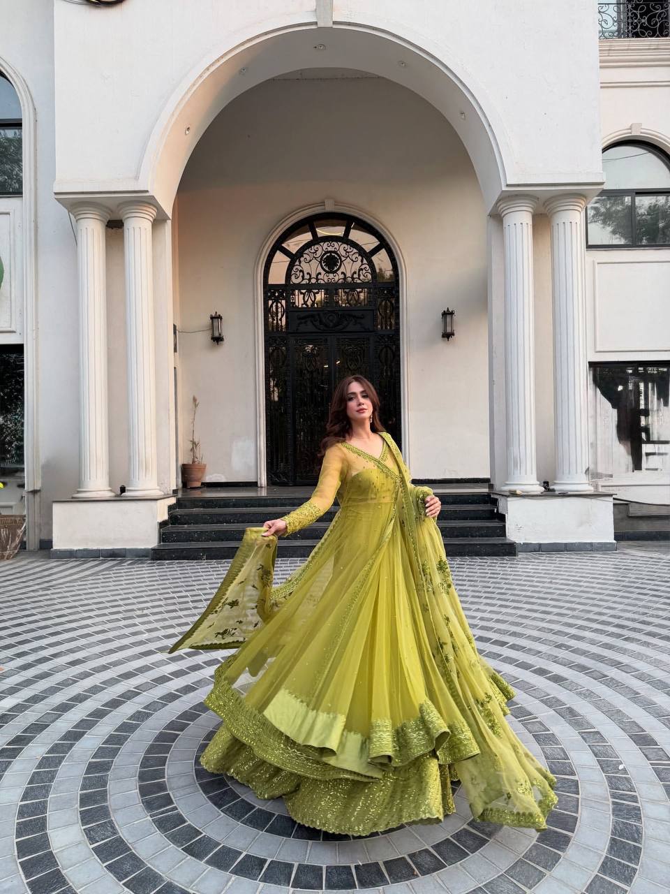 Sangeet Wear Lemon Yellow Color Premium Butterfly Net Thread Embroidery With Sequin Work Lehenga Suit