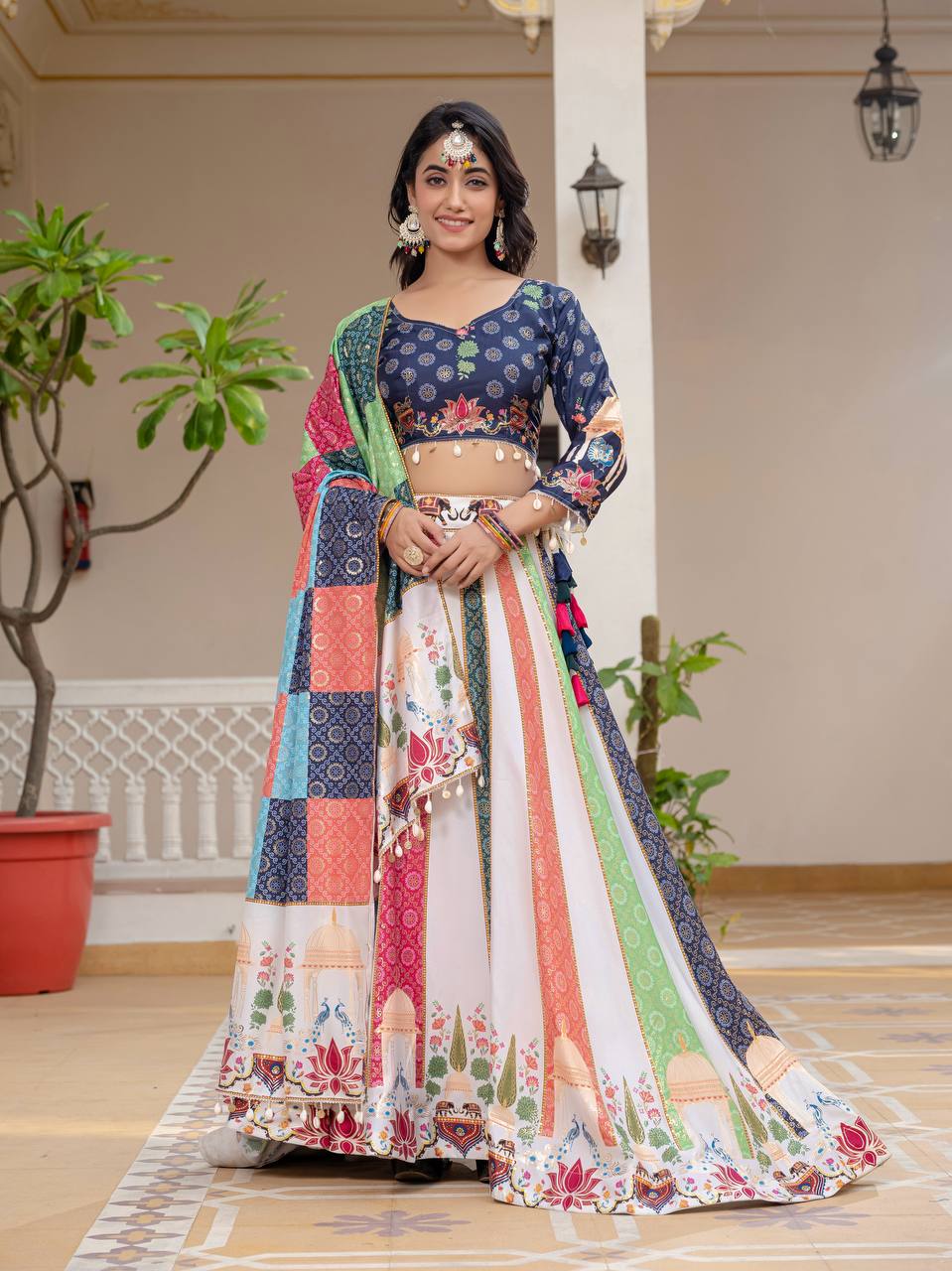 Navratri Wear Multi Color Premium Crepe Silk with Stunning Foil Print Work Beautiful Lehenga Choli