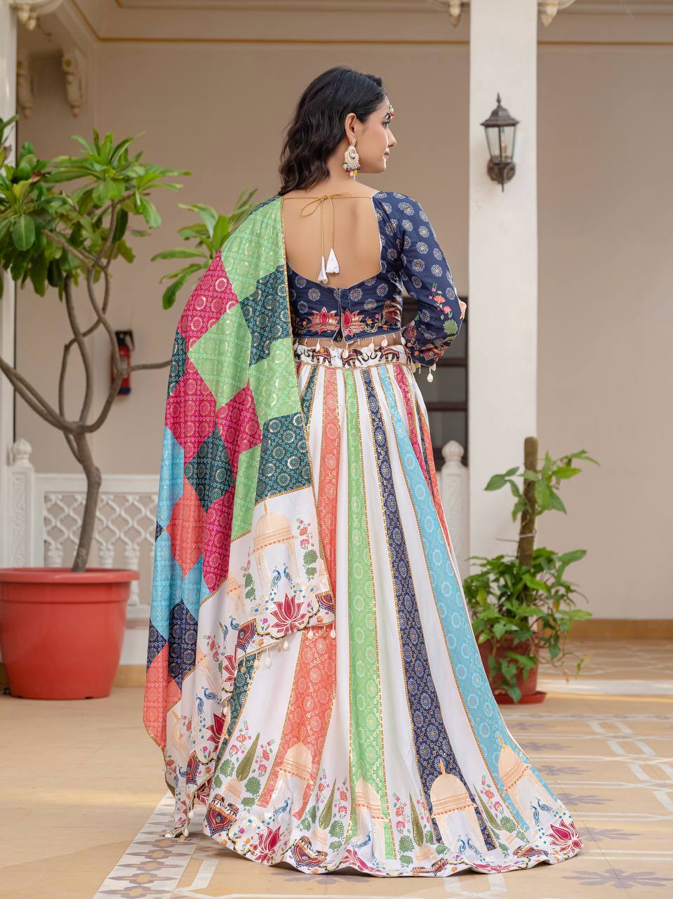 Navratri Wear Multi Color Premium Crepe Silk with Stunning Foil Print Work Beautiful Lehenga Choli