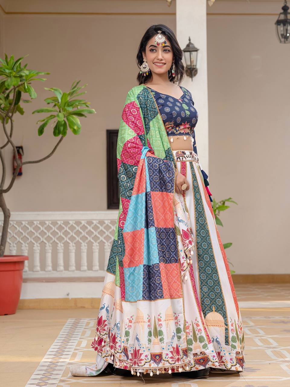 Navratri Wear Multi Color Premium Crepe Silk with Stunning Foil Print Work Beautiful Lehenga Choli
