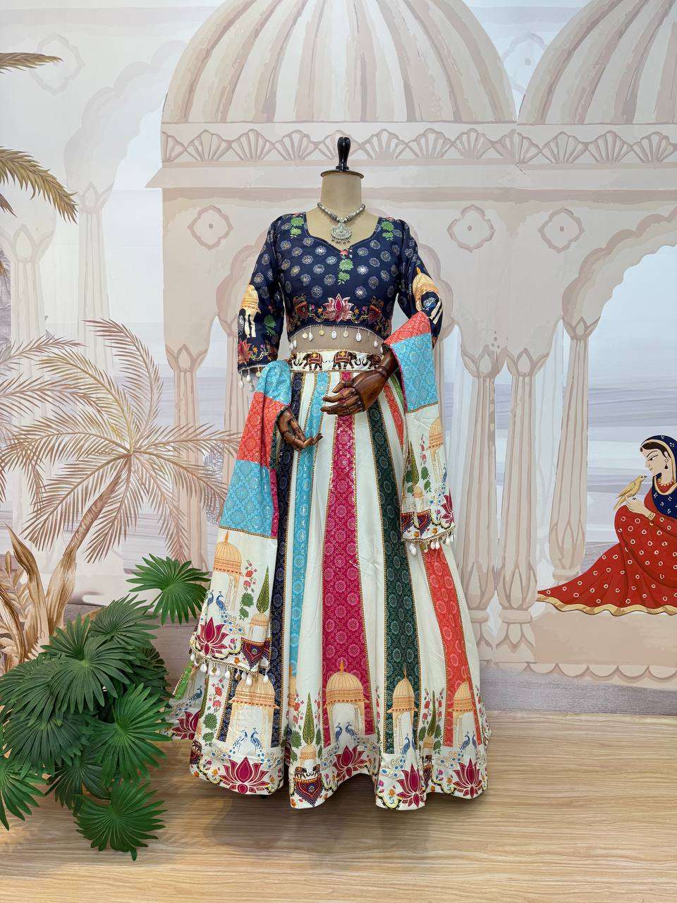 Navratri Wear Multi Color Premium Crepe Silk with Stunning Foil Print Work Beautiful Lehenga Choli