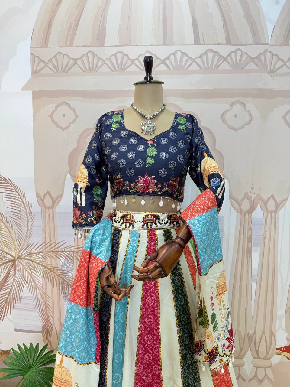 Navratri Wear Multi Color Premium Crepe Silk with Stunning Foil Print Work Beautiful Lehenga Choli