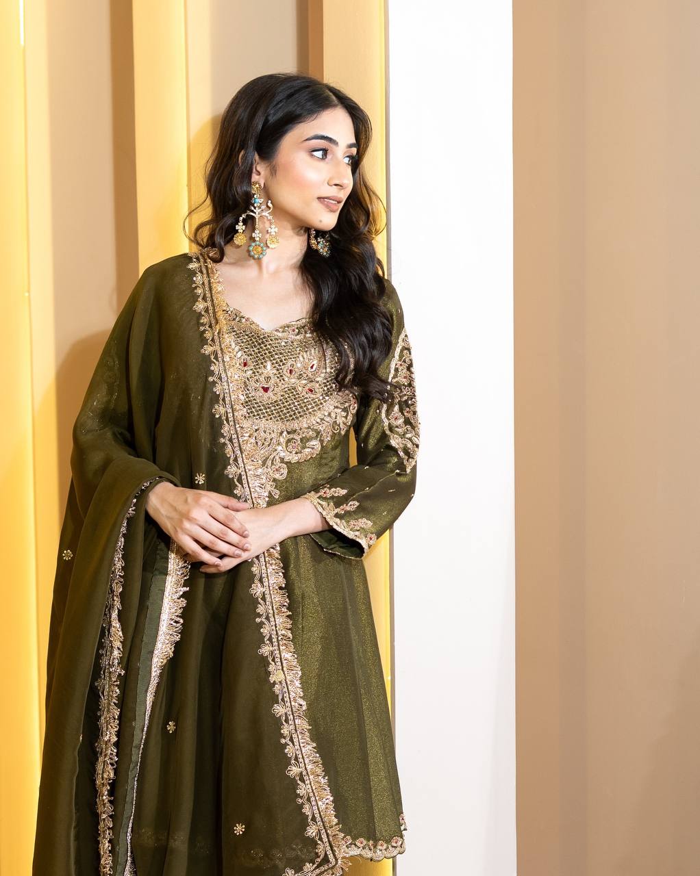 Party Wear Green Color Heavy Simar Silk And Embroidery With Sequence Work Designer Sharara Suit