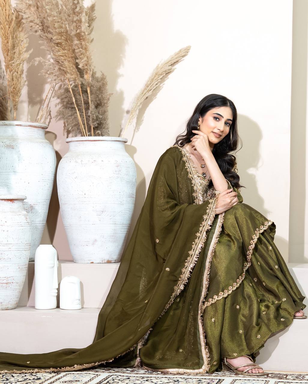Party Wear Green Color Heavy Simar Silk And Embroidery With Sequence Work Designer Sharara Suit
