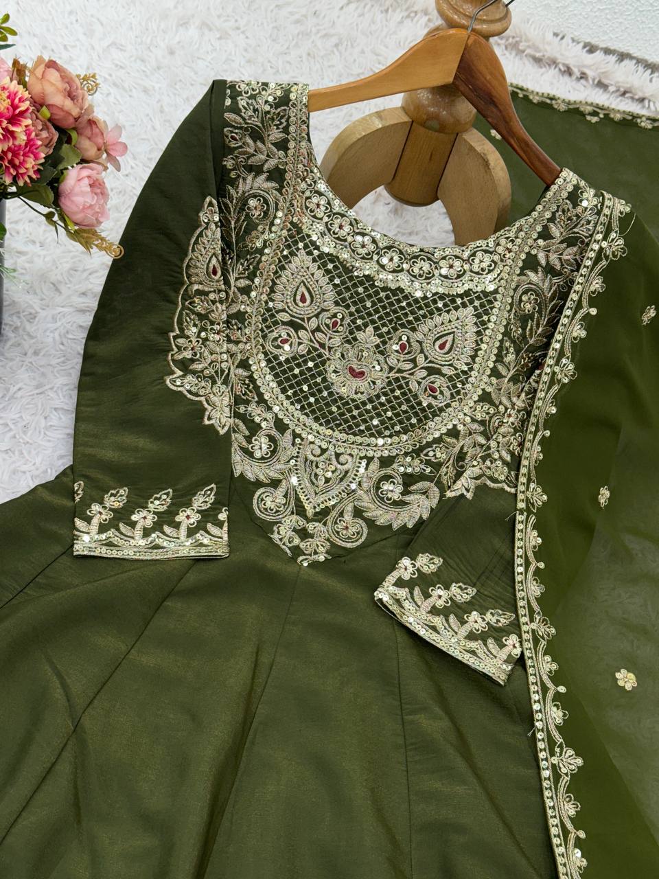 Party Wear Green Color Heavy Simar Silk And Embroidery With Sequence Work Designer Sharara Suit