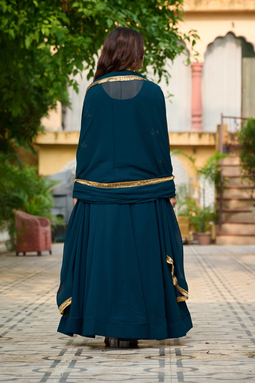 Function Wear Rama Color Faux Blooming With Sequins And Multi Thread Embroidered Work Beautiful Gown