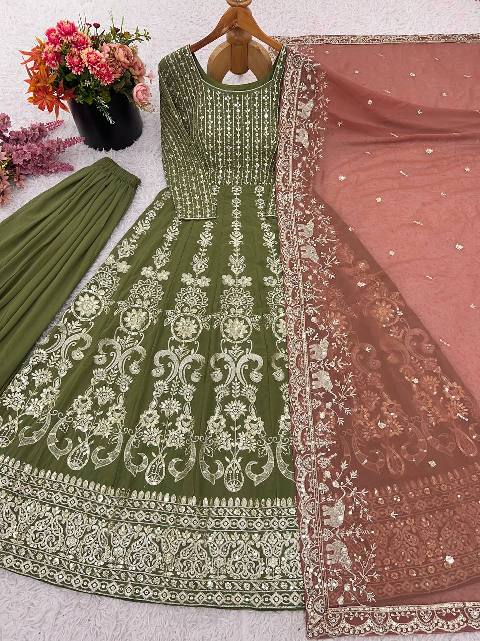 Function Wear Faux Georgette with Heavy Embroidery Sequin Work Palazzo Suit