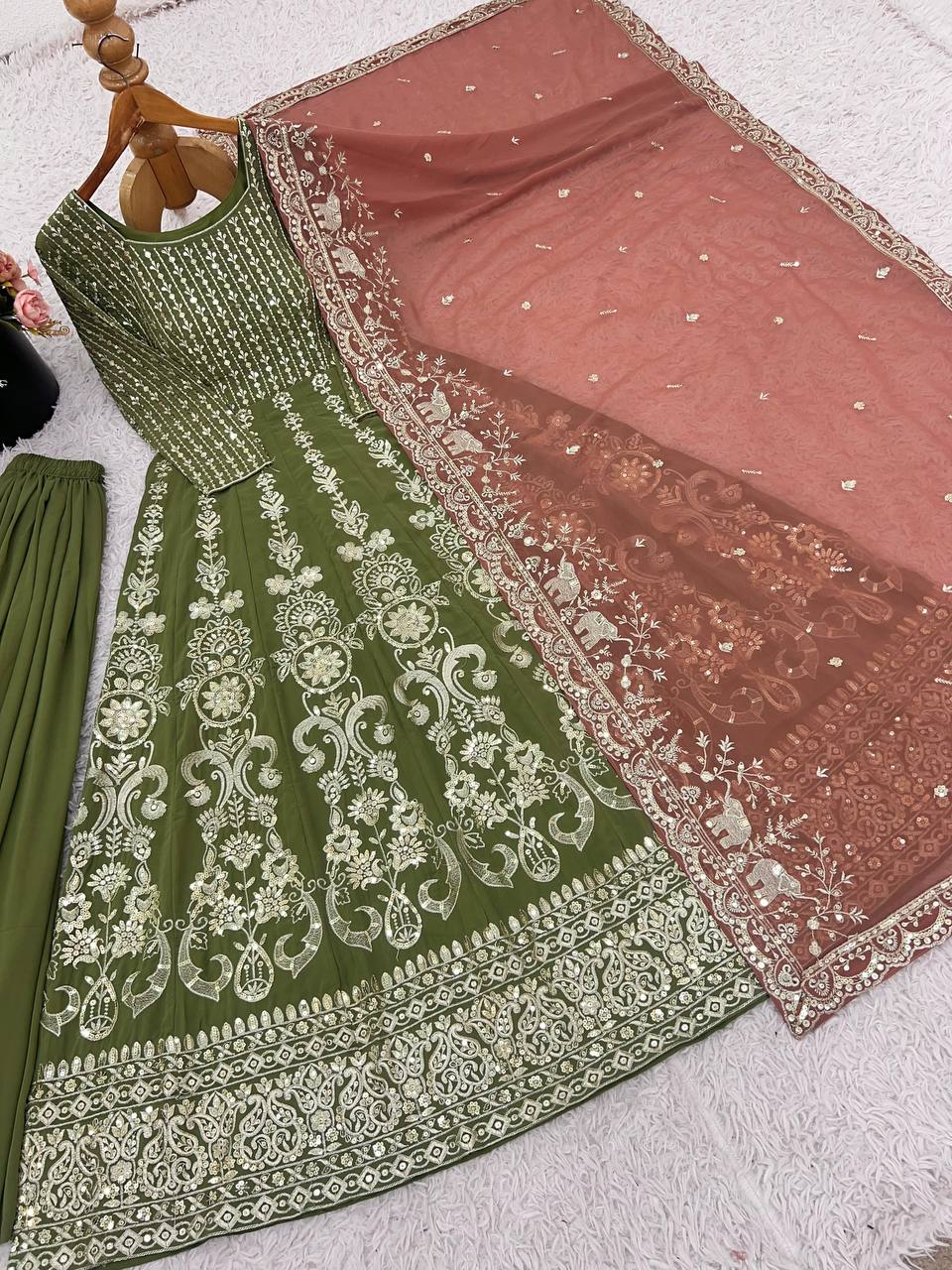 Function Wear Faux Georgette with Heavy Embroidery Sequin Work Palazzo Suit