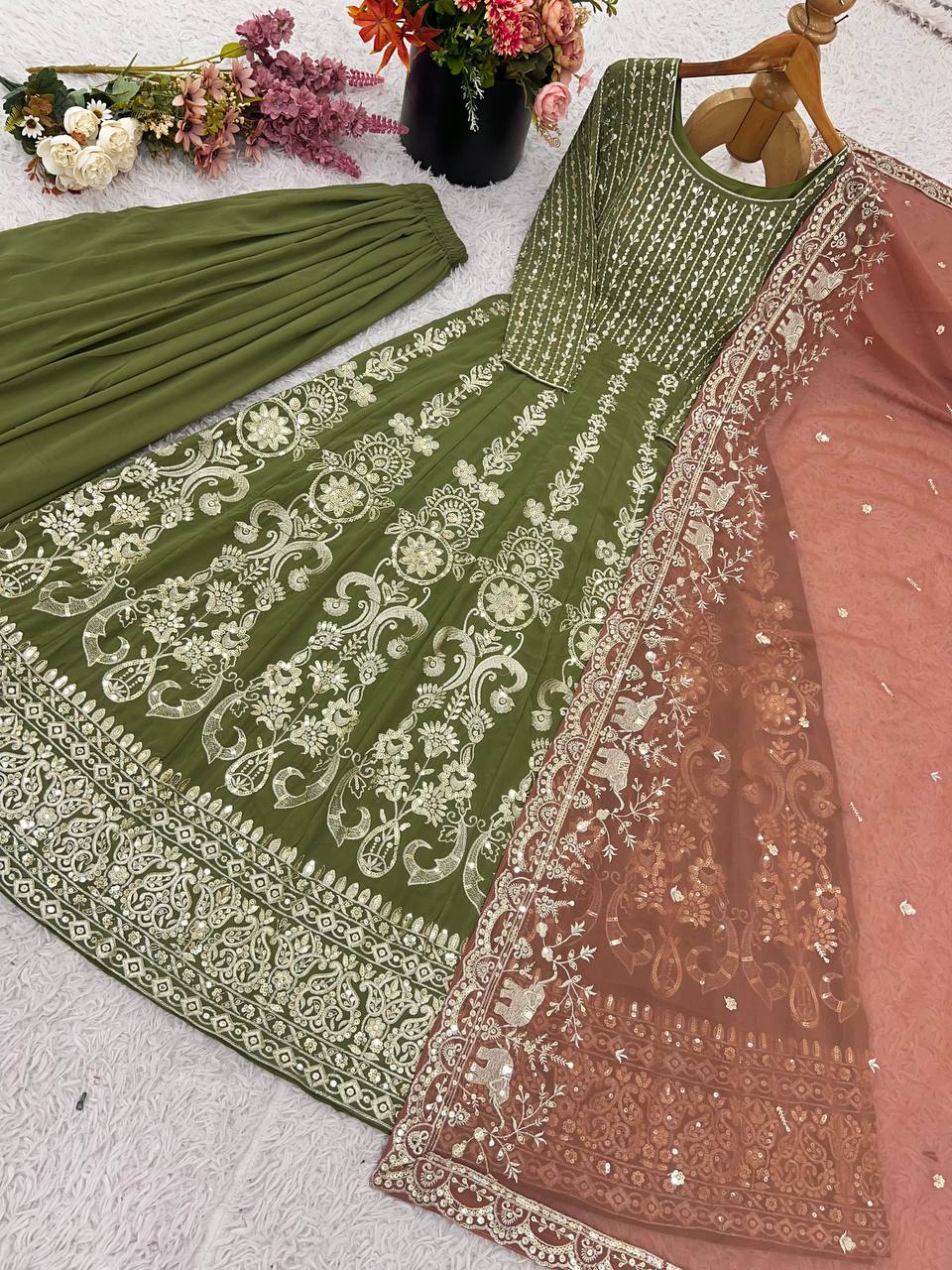 Function Wear Faux Georgette with Heavy Embroidery Sequin Work Palazzo Suit