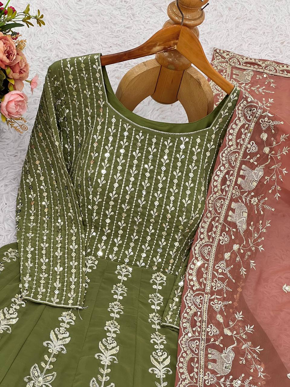 Function Wear Faux Georgette with Heavy Embroidery Sequin Work Palazzo Suit