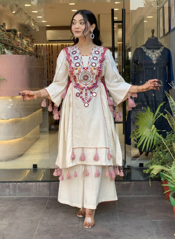 Fetive Wear Off White Color Pure Khadi Cotton Embroidered Designer Co-ord Set