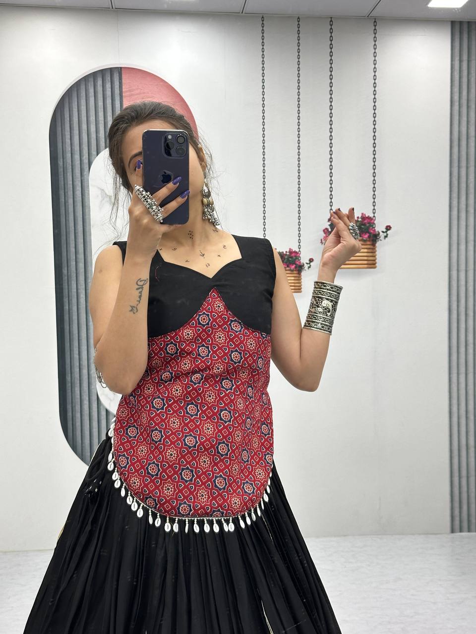 Traditional Wear Black Color Pure Cotton With Traditional Ajarakh Printed Designer Navratri Lehenga Choli