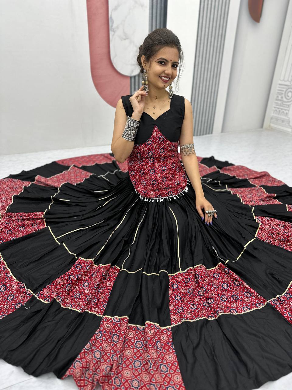 Traditional Wear Black Color Pure Cotton With Traditional Ajarakh Printed Designer Navratri Lehenga Choli
