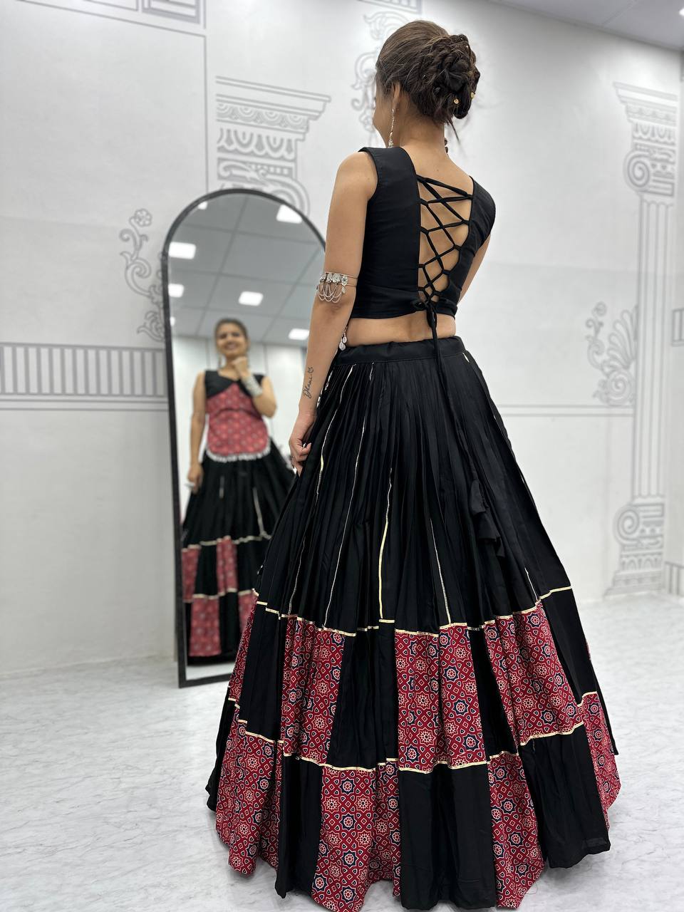 Traditional Wear Black Color Pure Cotton With Traditional Ajarakh Printed Designer Navratri Lehenga Choli