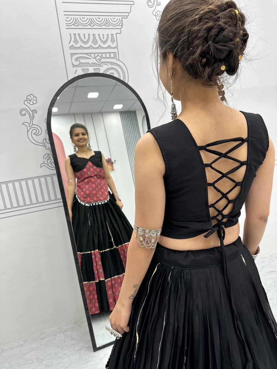 Traditional Wear Black Color Pure Cotton With Traditional Ajarakh Printed Designer Navratri Lehenga Choli