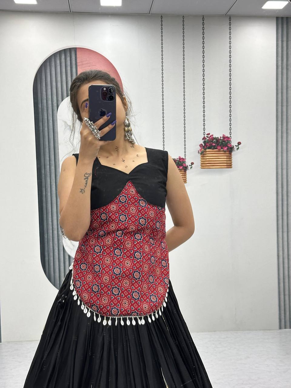 Traditional Wear Black Color Pure Cotton With Traditional Ajarakh Printed Designer Navratri Lehenga Choli