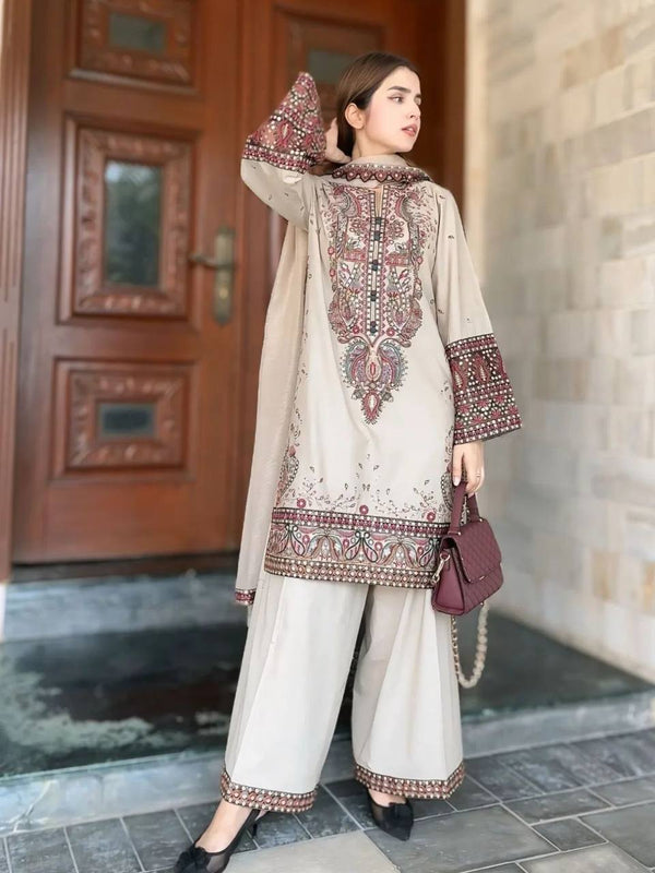 Wedding Wear Cream Color Roman Silk All-Over Sequin Embroidery Work Beautiful Palazzo Suit
