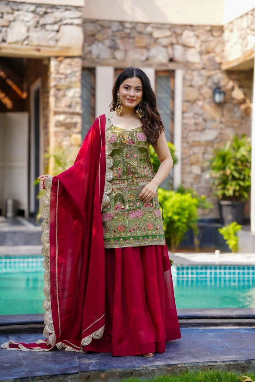 Weding Wear Premium Jimmy Organza Digital Printed Ready To Wear Palazzo Suit