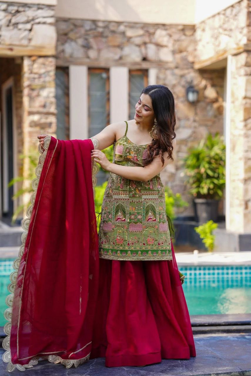 Weding Wear Premium Jimmy Organza Digital Printed Ready To Wear Palazzo Suit