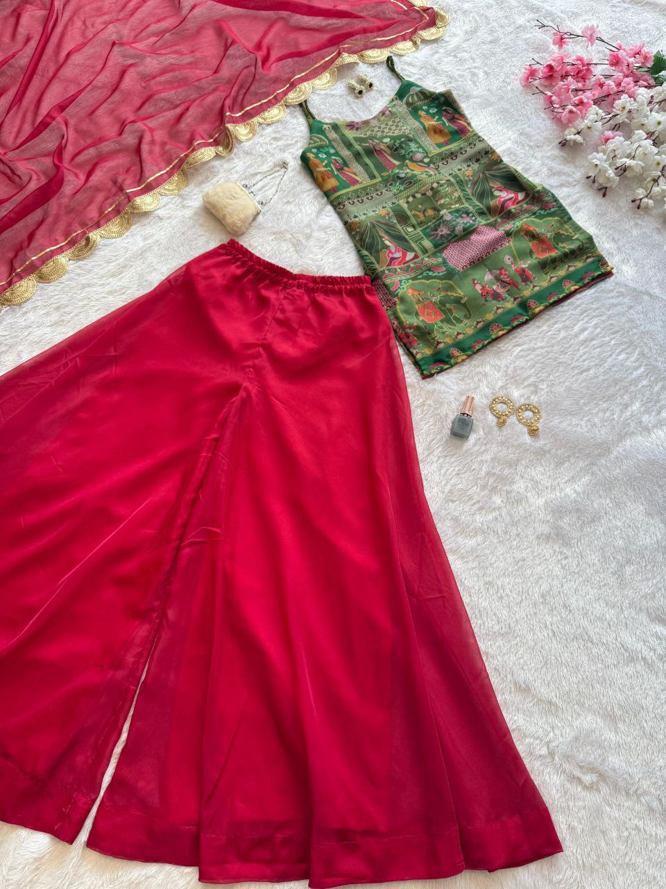 Weding Wear Premium Jimmy Organza Digital Printed Ready To Wear Palazzo Suit