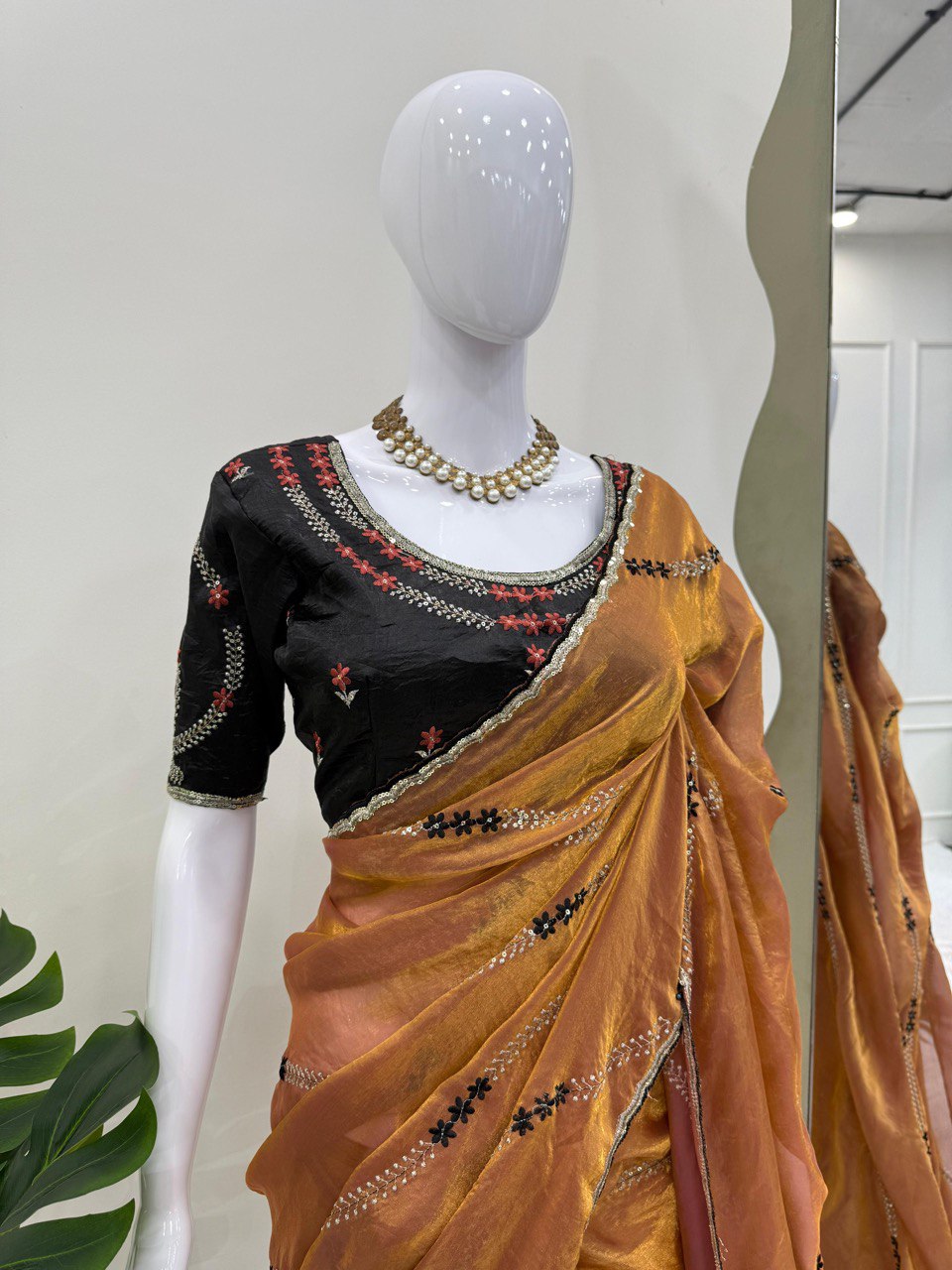 Festive Wear Brown Color Fendy Silk Thread And Sequin Embroidery Work Designer Saree