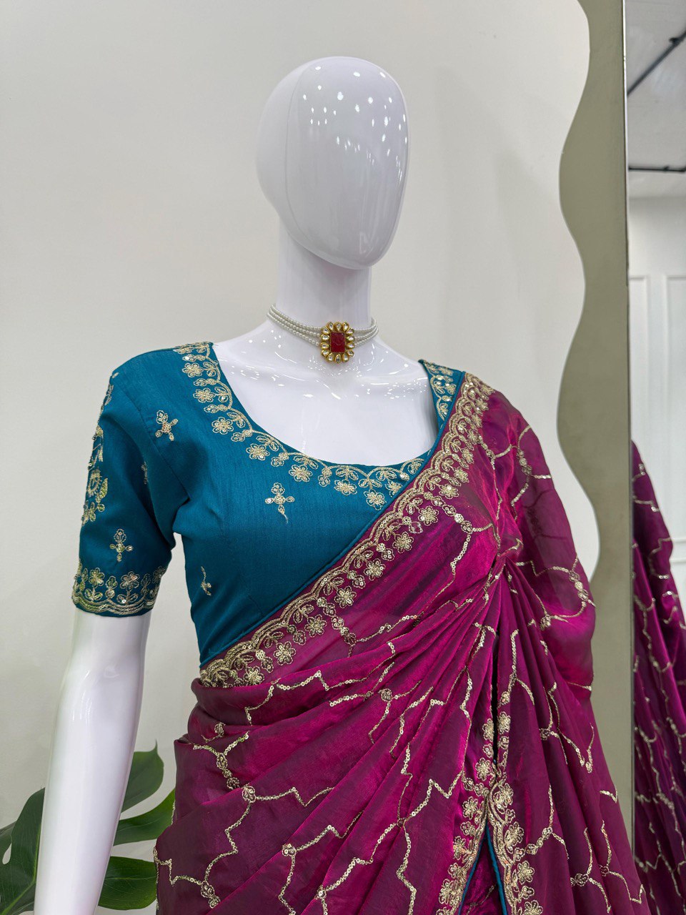 Ceremony Wear Wine Color Jimmy Chu Thread And Sequin Embroidery Work Beautiful Saree