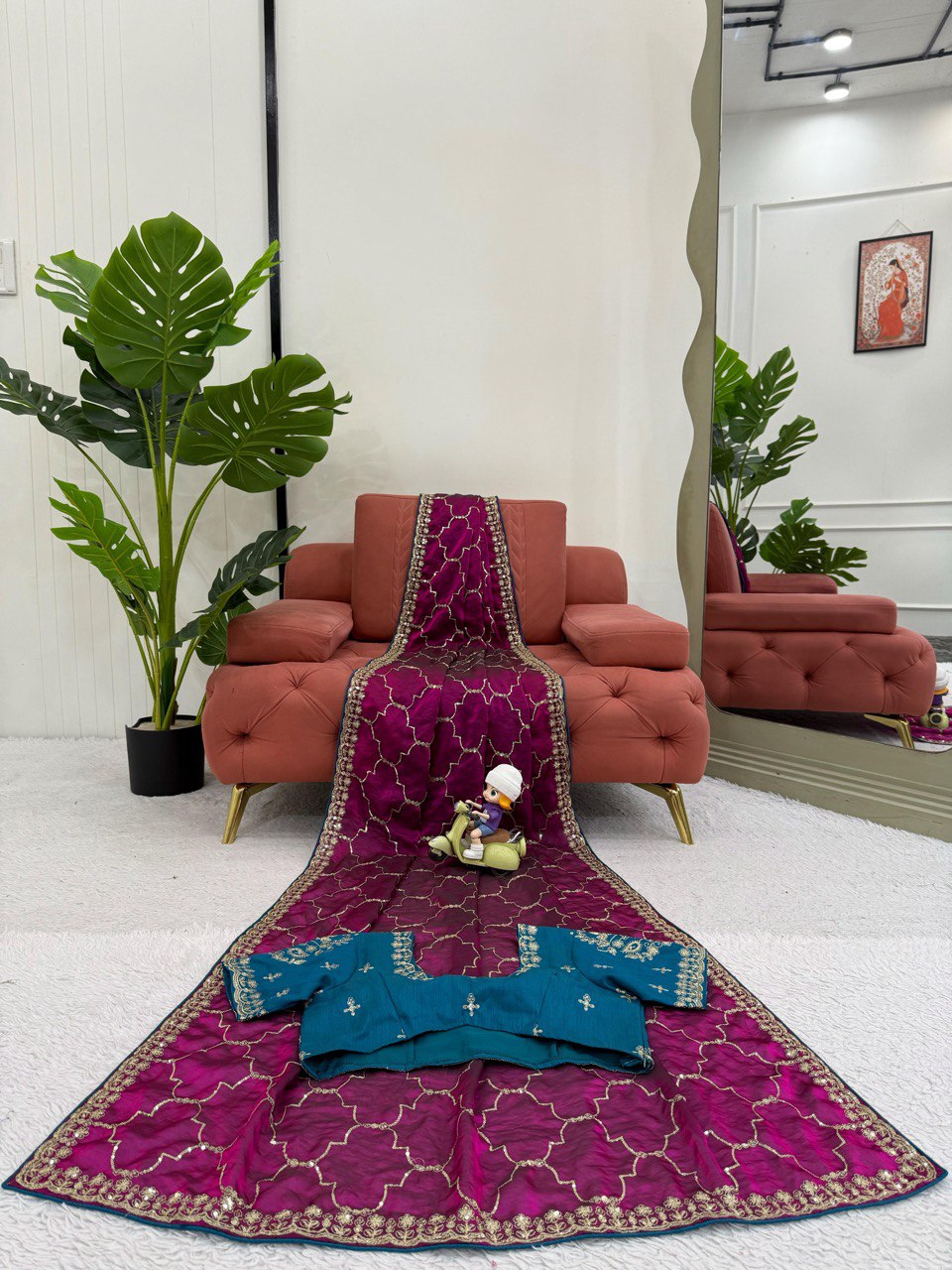 Ceremony Wear Wine Color Jimmy Chu Thread And Sequin Embroidery Work Beautiful Saree