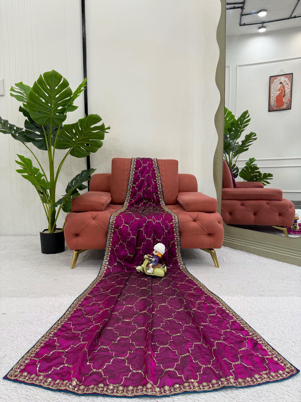 Ceremony Wear Wine Color Jimmy Chu Thread And Sequin Embroidery Work Beautiful Saree