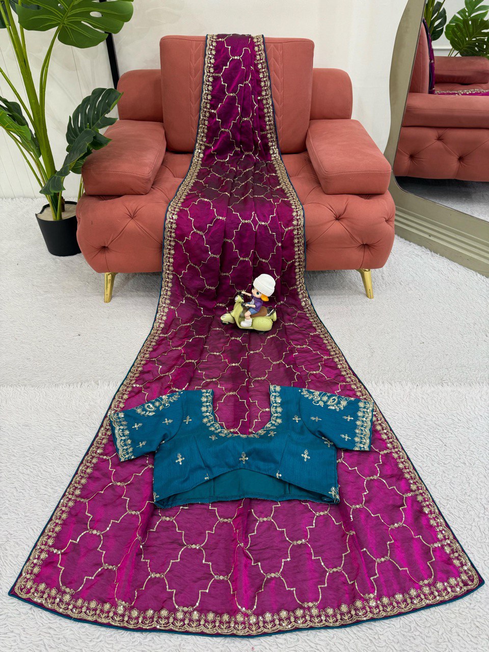 Ceremony Wear Wine Color Jimmy Chu Thread And Sequin Embroidery Work Beautiful Saree