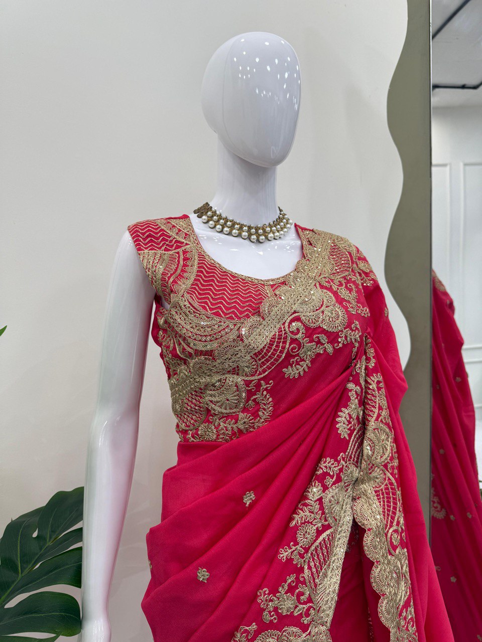 Fnction Wear Red Color Vichitra Silk Coding And Sequin Embroidery Work Saree