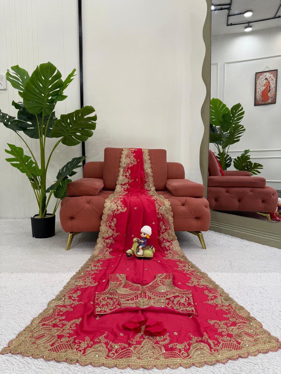 Fnction Wear Red Color Vichitra Silk Coding And Sequin Embroidery Work Saree