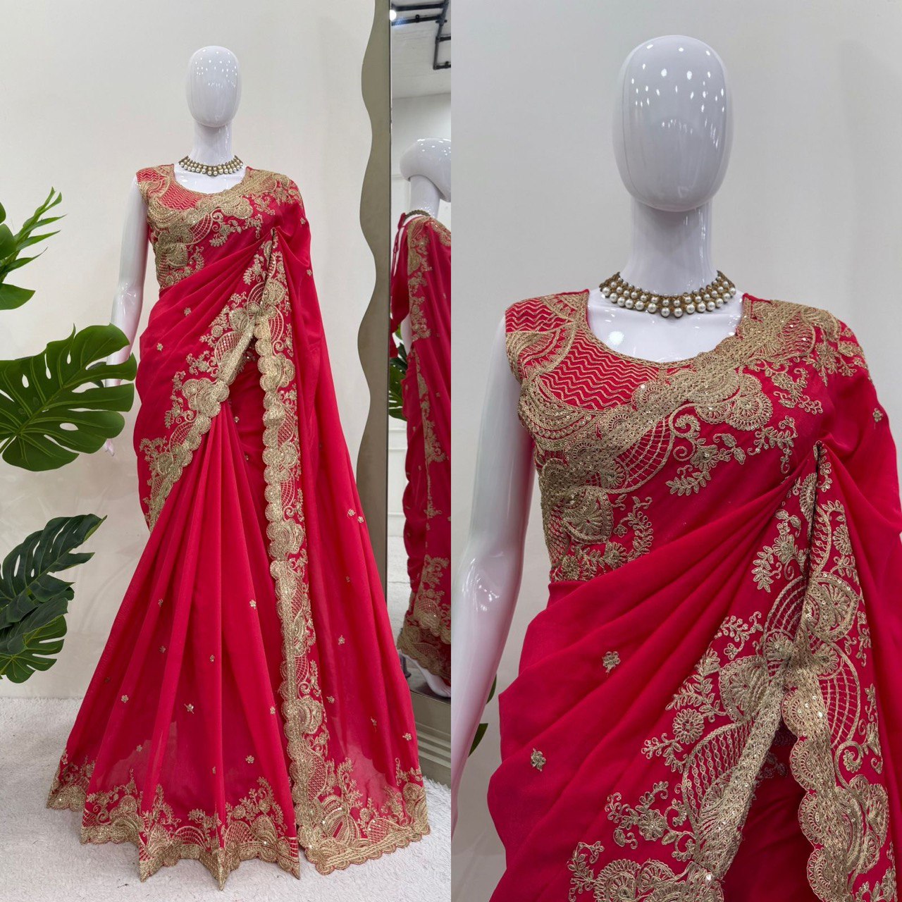 Fnction Wear Red Color Vichitra Silk Coding And Sequin Embroidery Work Saree