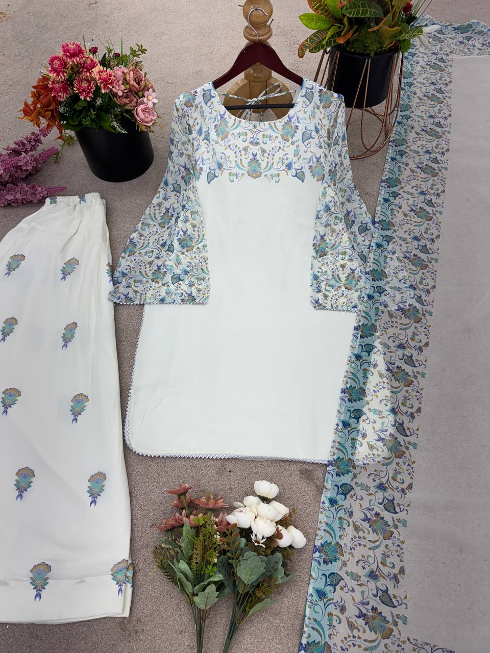 Festive Wear Off White Color Pure Faux Georgette With Vibrant Digital Print Designer Patiyala Suit