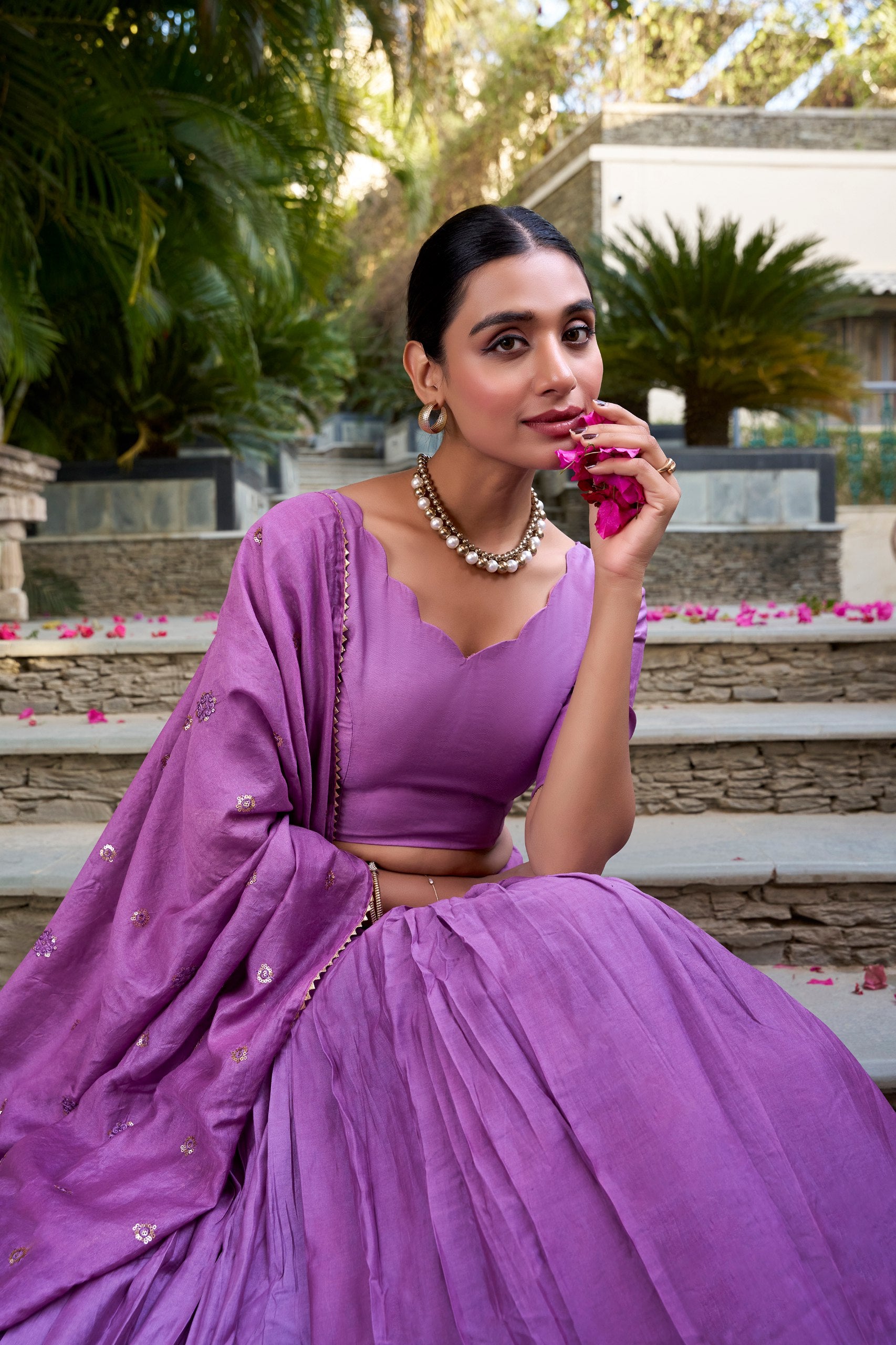 Glimmering Lavander Pure Chanderi Plain With Zari Weaving Work Border Designer Lehenga Choli