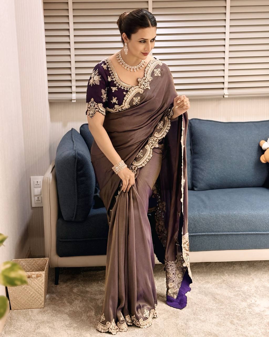 Celebrity Wear Soft Copper Gold Weave Silk Beautiful Sequins And Zari Embroidery Work Bollywood Saree